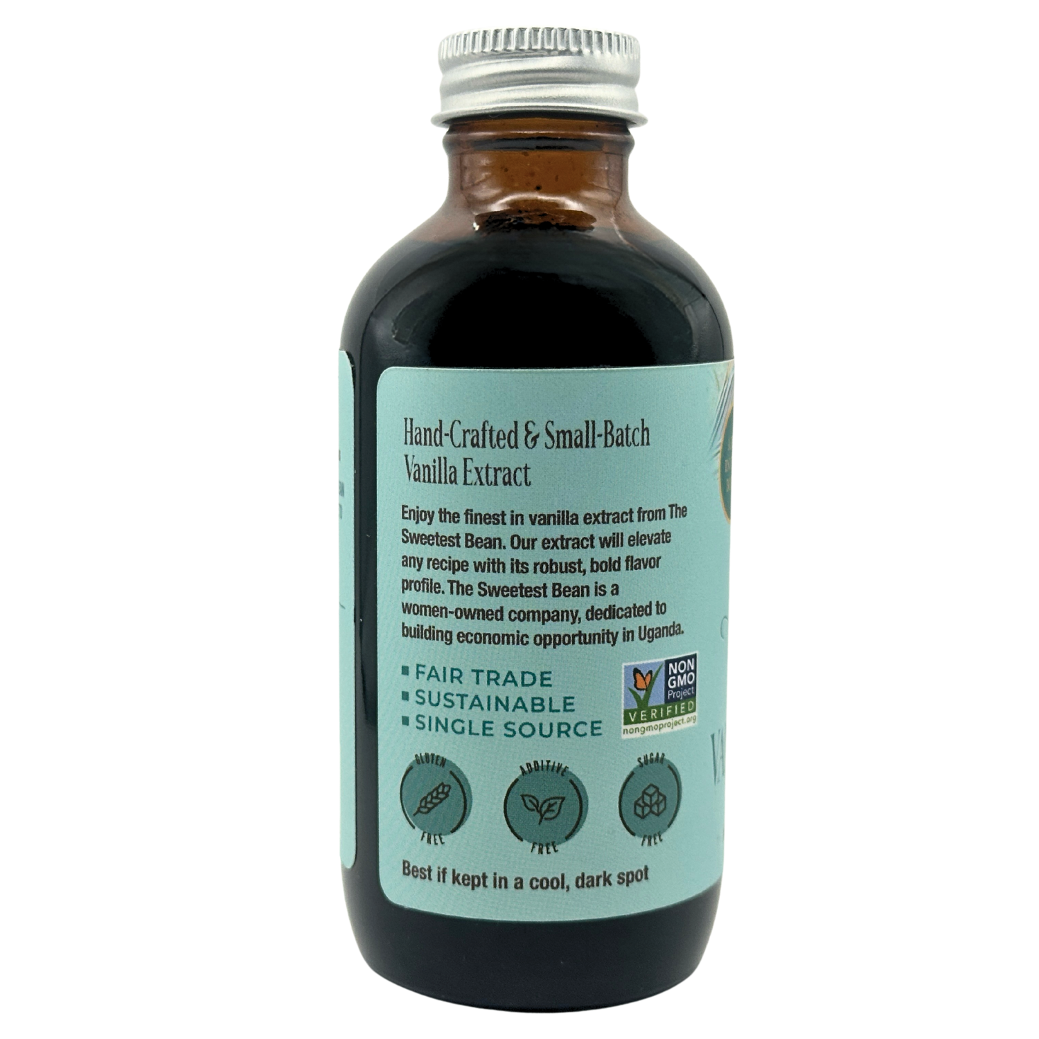 Back of a 4 fl. oz. Double Strength Gourmet Pure Vanilla Extract