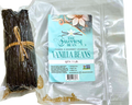 Gourmet Grade-A Ugandan Vanilla Beans package with label, 1 lb. of premium Bourbon vanilla beans.